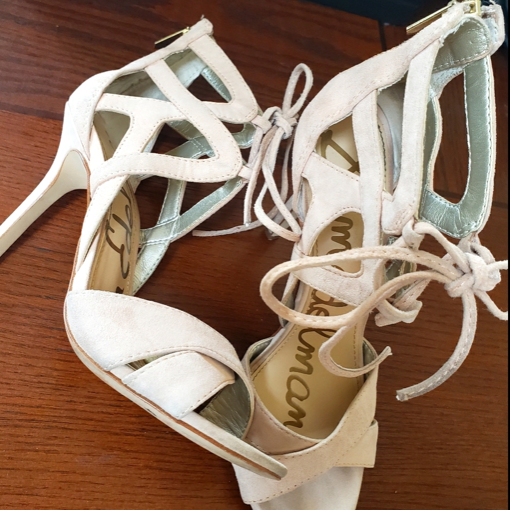 Sam Edelman blush nude tie up heels sz 7